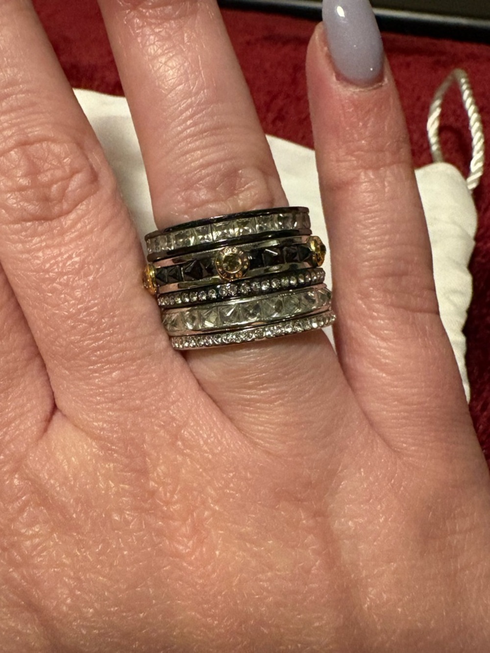 henri bendel Gray and Gold Multi-Band Crystal Stackable Ring